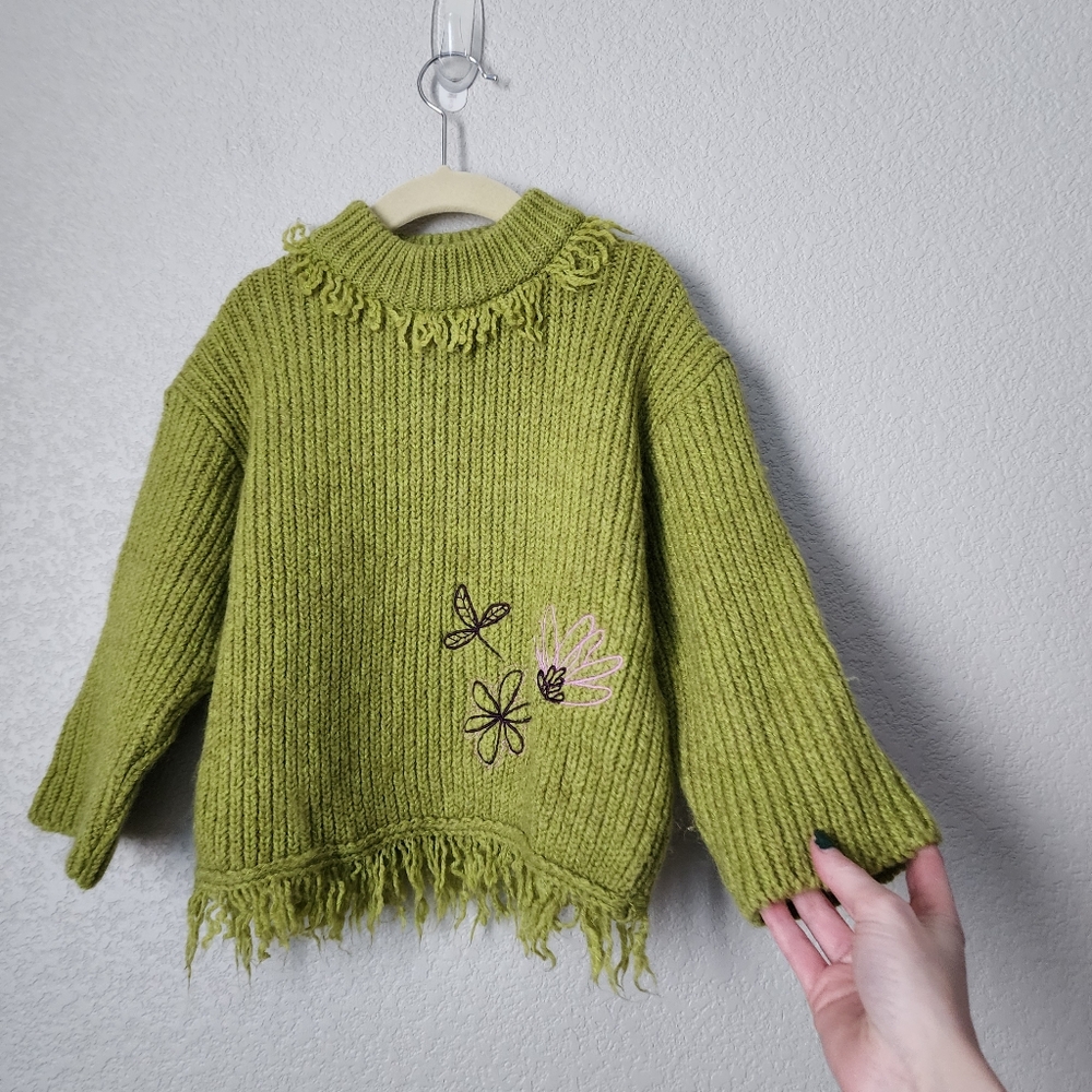 CONFETTI Kids wool‎ knit sweater in green fringe size 5 Years - Picture 7 of 7